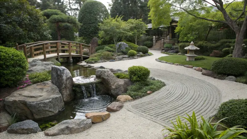 jardin zen avec cascade